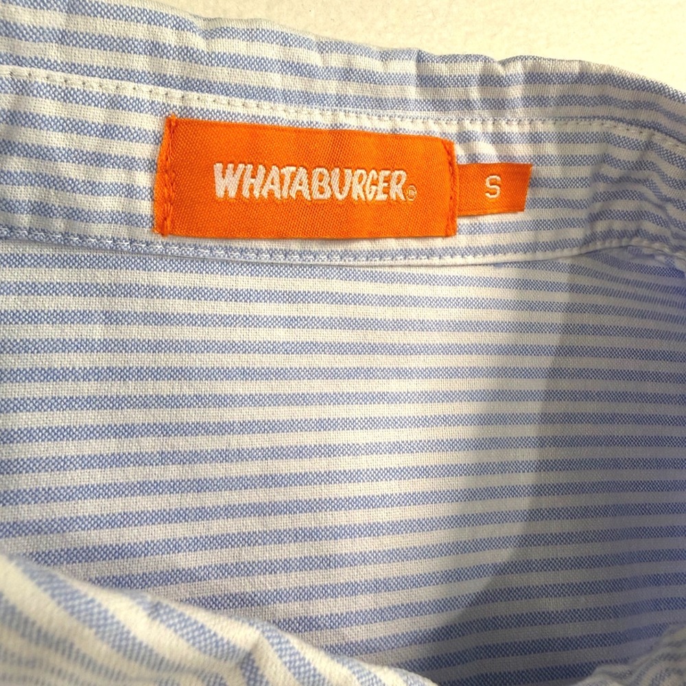 Whataburger Manager Seersucker Shirt Mens Small Blue White Pinstripe Button Down - Picture 6 of 9